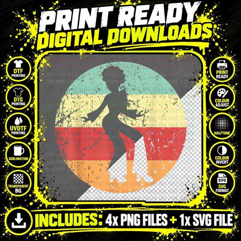 Disco Dancer Disco Cool Retro 1970's Style Circle T-Shirt Png SVG Digital Bundle