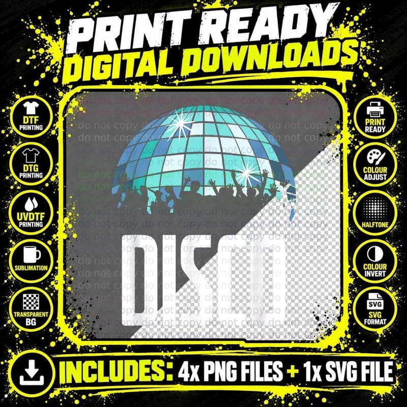 Disco Dancing Party Crowd Dancefloor Funky Retro 70s 80s Png SVG Digital Bundle