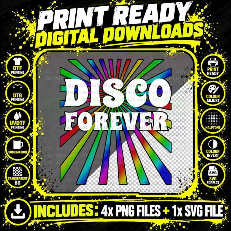 Disco Forever Groovy 70's Disco Costume Theme Party Png SVG Digital Bundle
