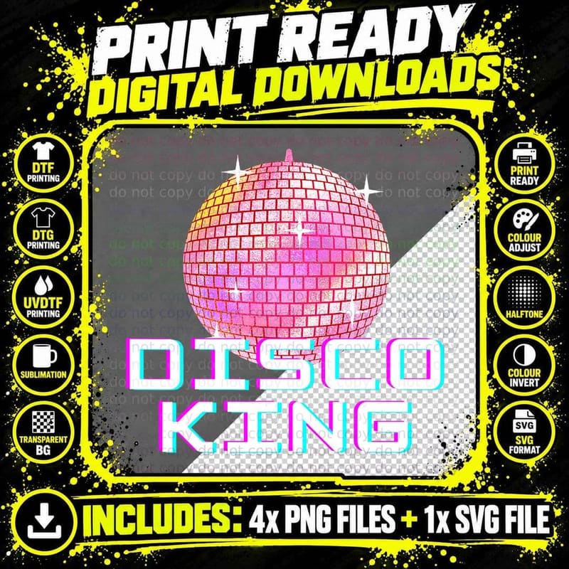 Disco King 70s 80s Disco Ball Seventies Dancing Costume Png SVG Digital Bundle