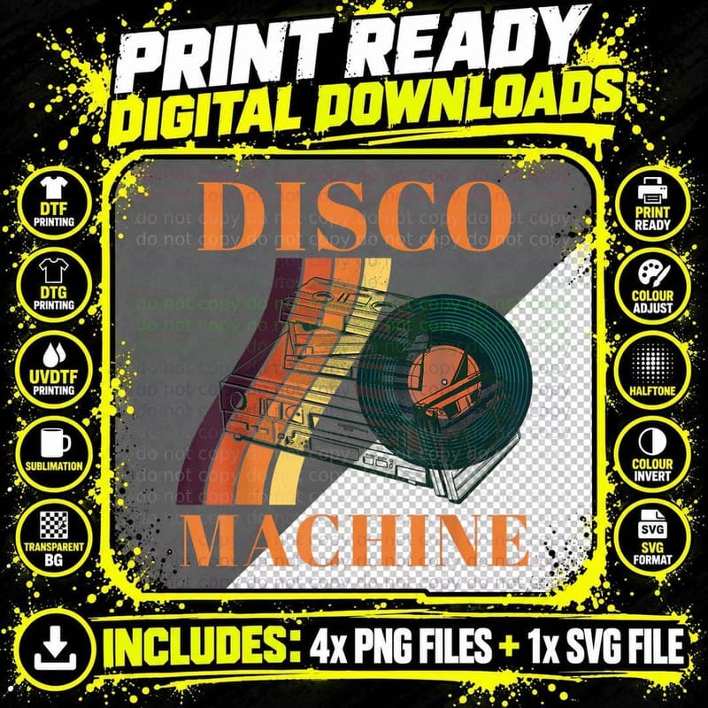 Disco Machine 70s Disco T-Shirt Png SVG Digital Bundle