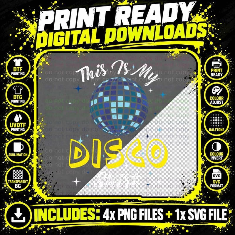Disco Outfit Women Men, 70s & 80s Costume Png SVG Digital Bundle
