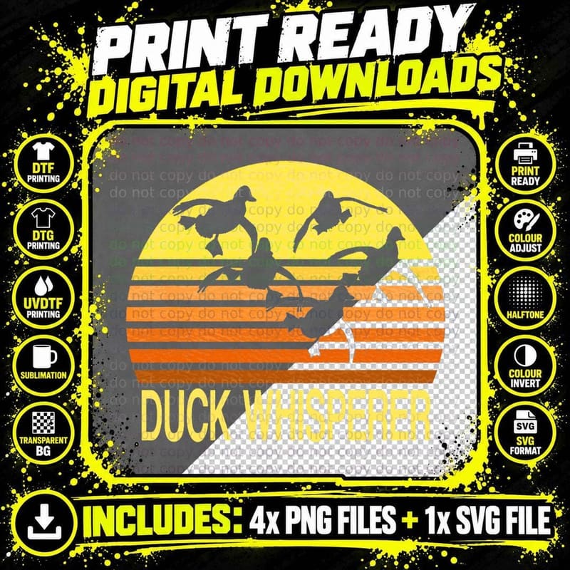 Duck Whisperer Fall Hunter Retro Sun Ducks Autumn Sky Png SVG Digital Bundle
