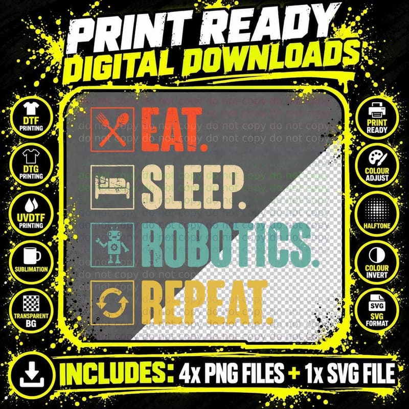 Eat Sleep Robotics Repeat Vintage Engineer Gift T-Shirt Png SVG Digital Bundle