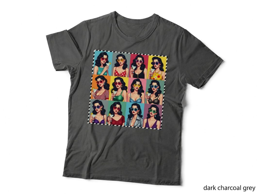 Eclectic Pop Art Women Holding Cocktails Sunglasses Fashionable Retro T-Shirt
