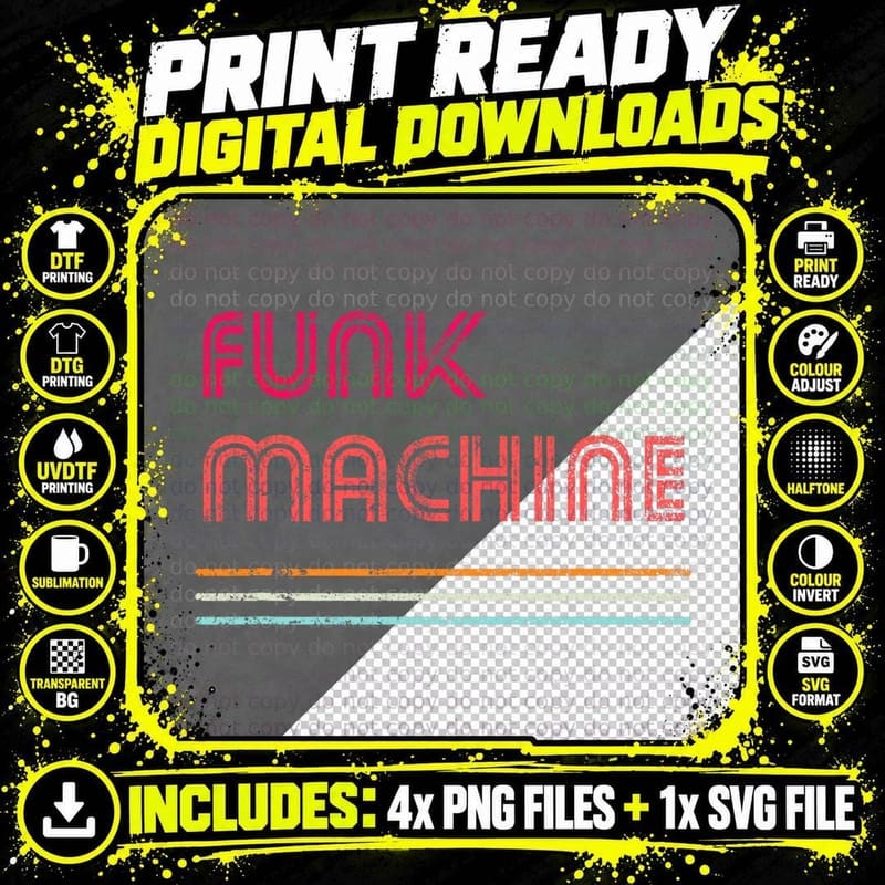 Funk Machine - Retro Disco Lover Funky 70s Vintage Png SVG Digital Bundle