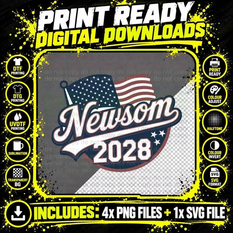 Gavin Newsom 2028 US Flag Patriotic Campaign Classic Png SVG Digital Bundle