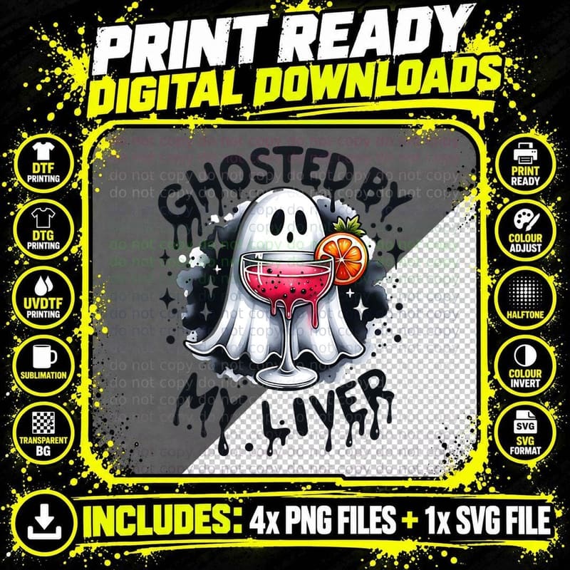 Ghosted by My Liver, Retro Vintage, Gift Idea Png SVG Digital Bundle