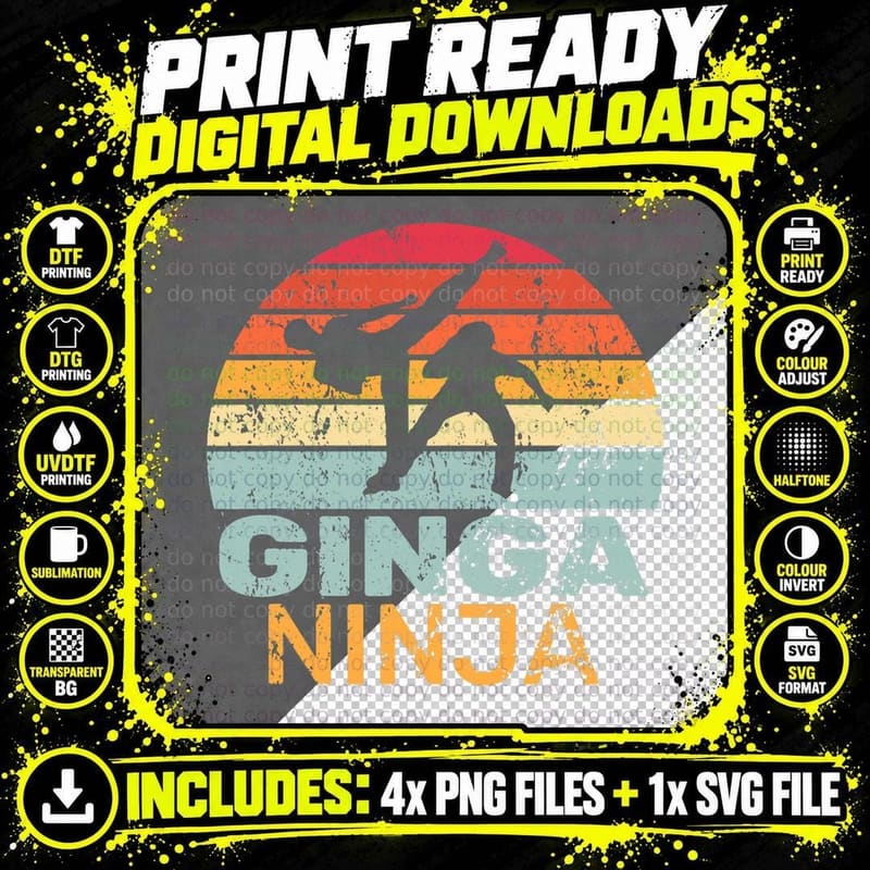Ginga Ninja Brazilian Martial Arts Men Retro Ginga Png SVG Digital Bundle