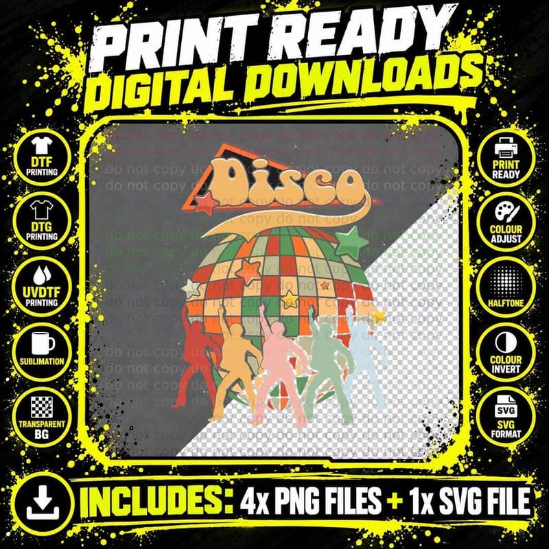 Groovy 70s Disco Ball Dancing Queens Kings T-Shirt Png SVG Digital Bundle