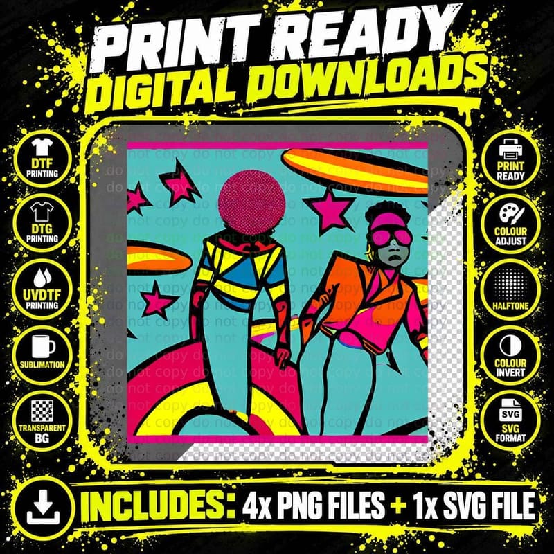 Groovy Afro-Centric Disco Funk Vibrant Soulful Vibes Png SVG Digital Bundle