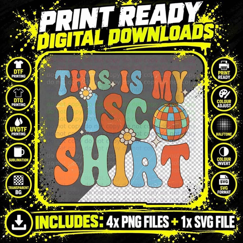 Groovy This Is My Disco Costume 1970s Funky Party 70s Png SVG Digital Bundle