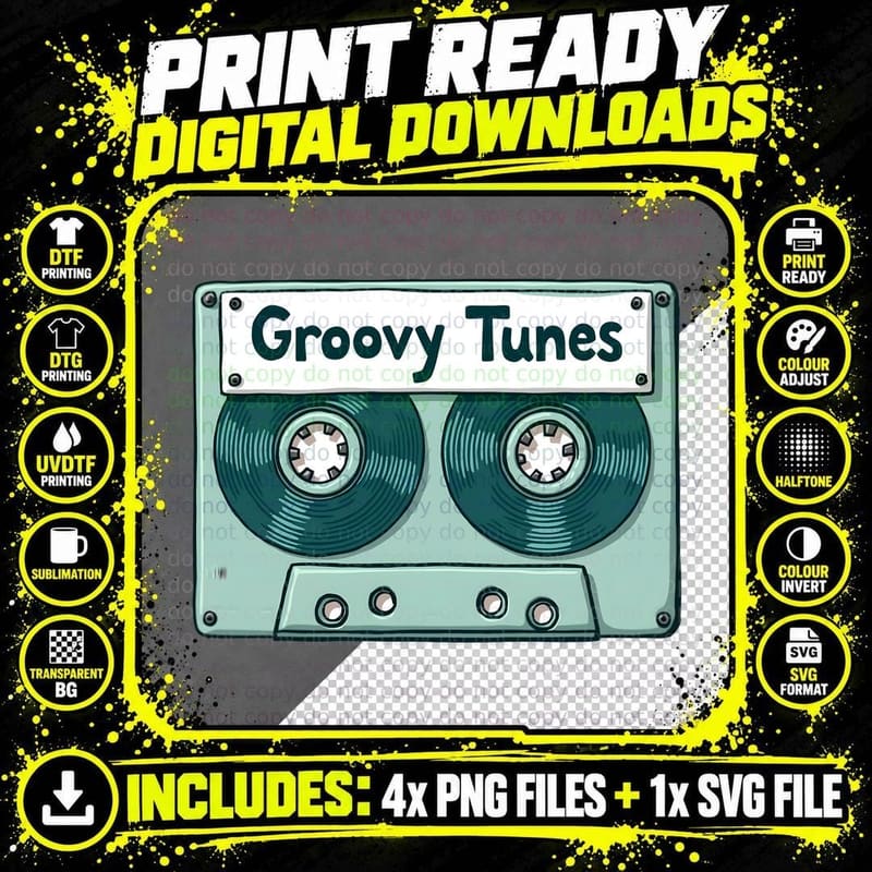 Groovy Tunes Retro Cassette Tape Music Lover T-Shirt Png SVG Digital Bundle