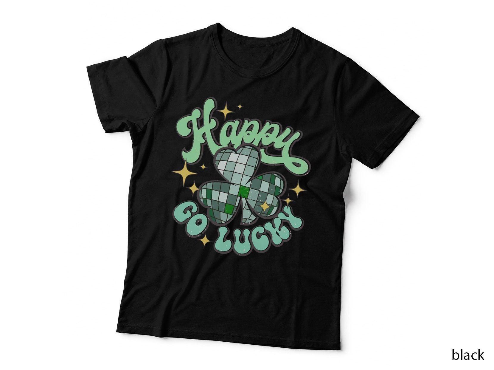 Happy Go Lucky Disco Ball Shamrock St Patrick's Day Retro T-Shirt