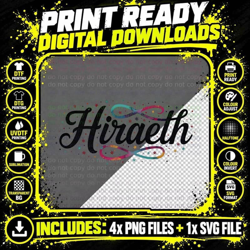 Hiraeth Nostalgia Welsh Word Cursive Script Whimsical Png SVG Digital Bundle