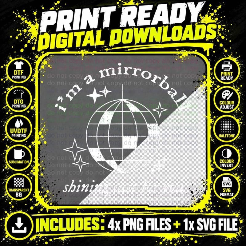 I'm a Mirrorball Shining Just for You Disco Ball Vintage Png SVG Digital Bundle
