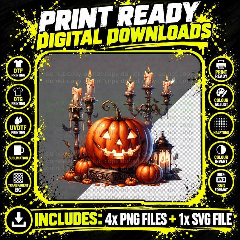 Jack O Lantern Clipart, Retro Vintage, Gift Idea Png SVG Digital Bundle