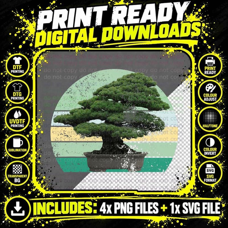 Japanese Men and Women Sunset Art Japan Retro Bonsai Png SVG Digital Bundle