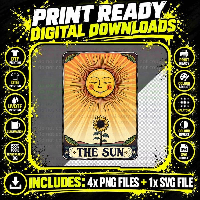 Joyful Retro Sun Tarot Card Design Shirt Png SVG Digital Bundle