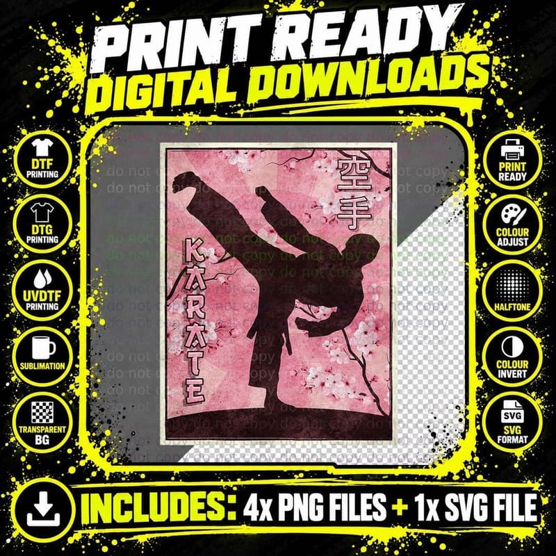 Karate Martial Arts Japanese Aesthetic Retro T-Shirt Png SVG Digital Bundle