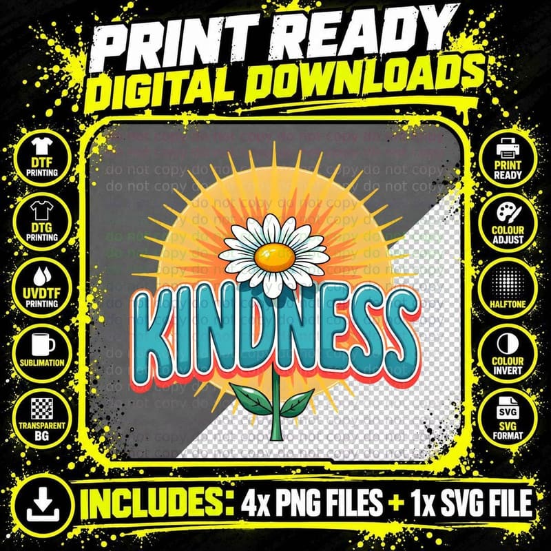 Kindness Groovy Shirt, Retro Flower Positive Affirmation Png SVG Digital Bundle