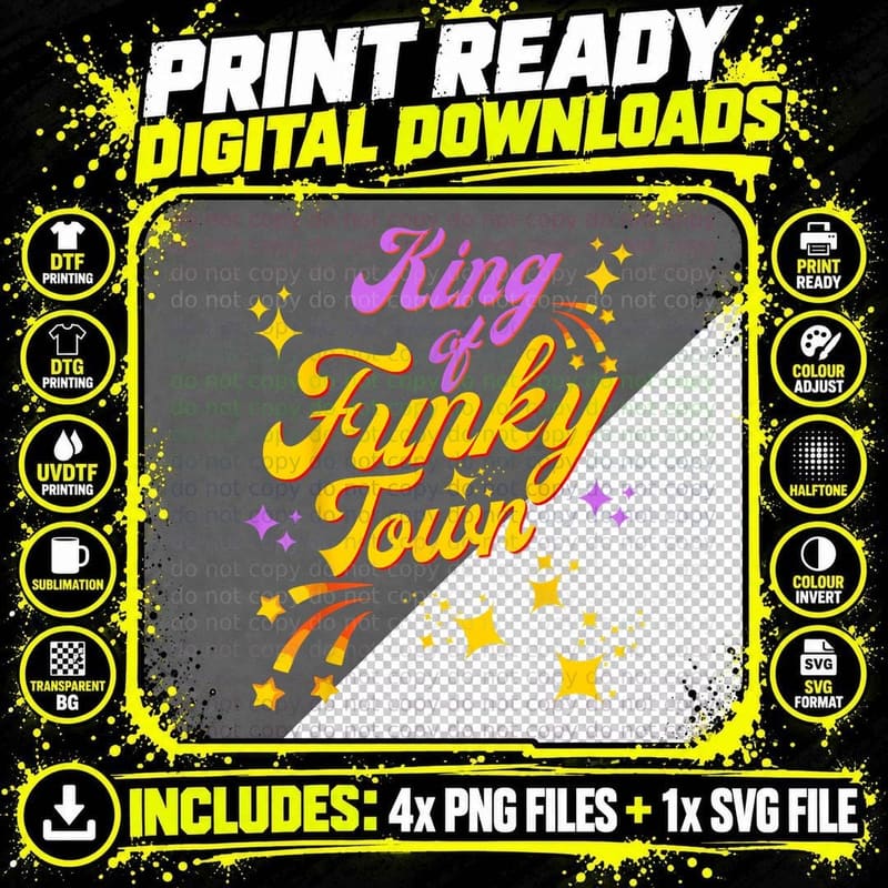 King of Funky Town Disco Funk 1970s Retro Funk 70s 80's Png SVG Digital Bundle