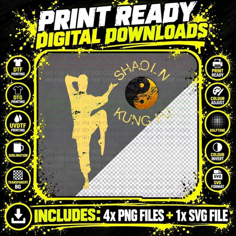 Kung Fu Shaolin Martial Arts Training Vintage Style Png SVG Digital Bundle