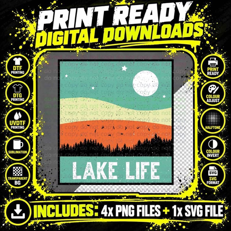 Lake Life Boating Lake Lovers Men Women Vintage Outdoor Png SVG Digital Bundle