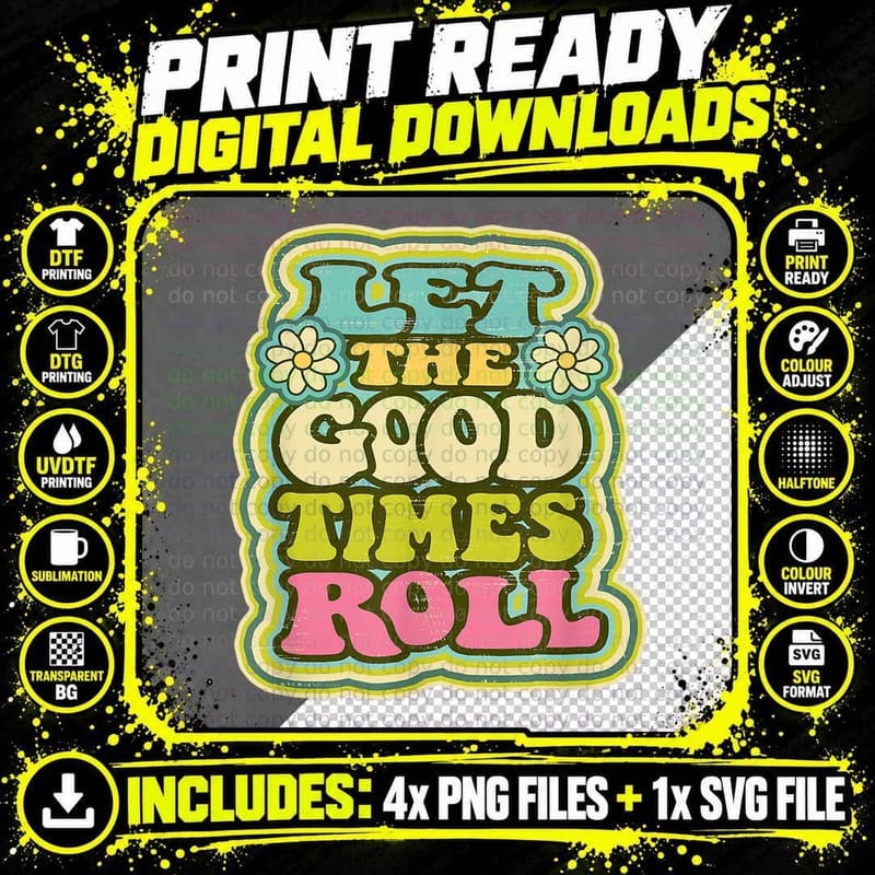 Let the Good Times Roll Disco Era 1970s Retro Distressed Png SVG Digital Bundle