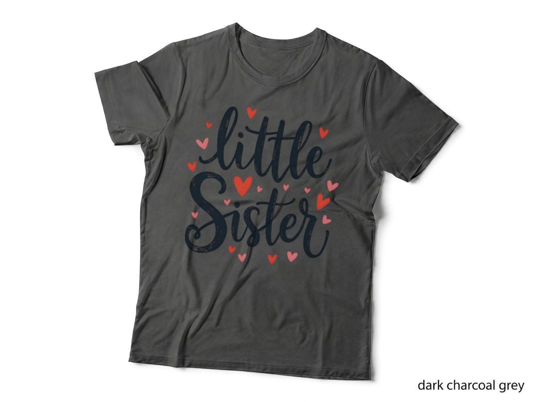 Little Sister with Distressed Cursive Text and Pink Hearts T-Shirt