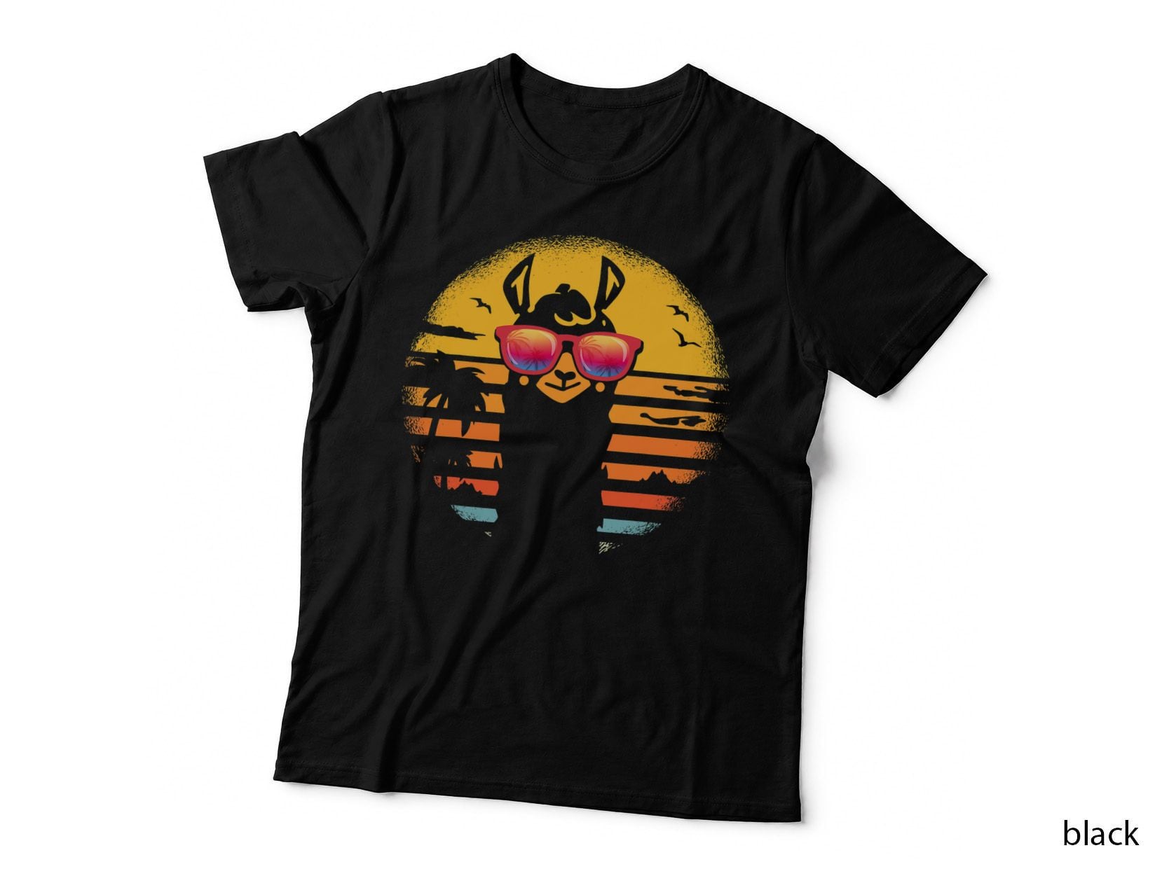 Llama Shirt - Retro Sunset Style Alpaca Tee Gift Girl Women T-Shirt