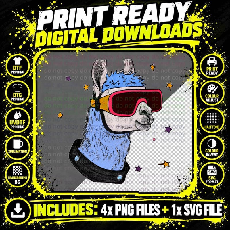 Llama in Space Wearing Sunglasses Vintage Retro Alpaca Png SVG Digital Bundle
