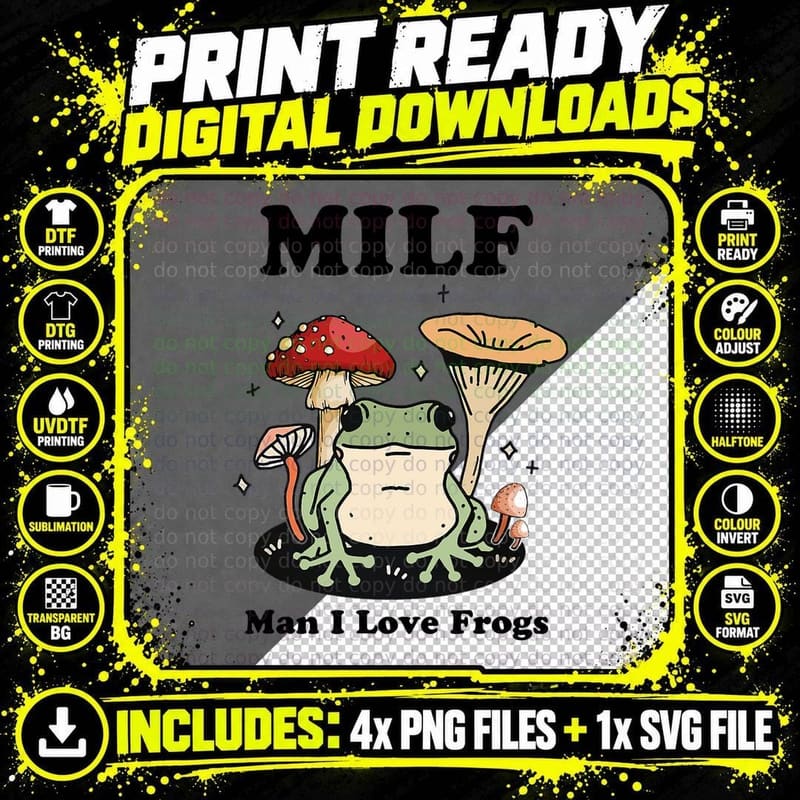 MILF Man I Love Frogs Vintage Retro Frog and Fungi Png SVG Digital Bundle