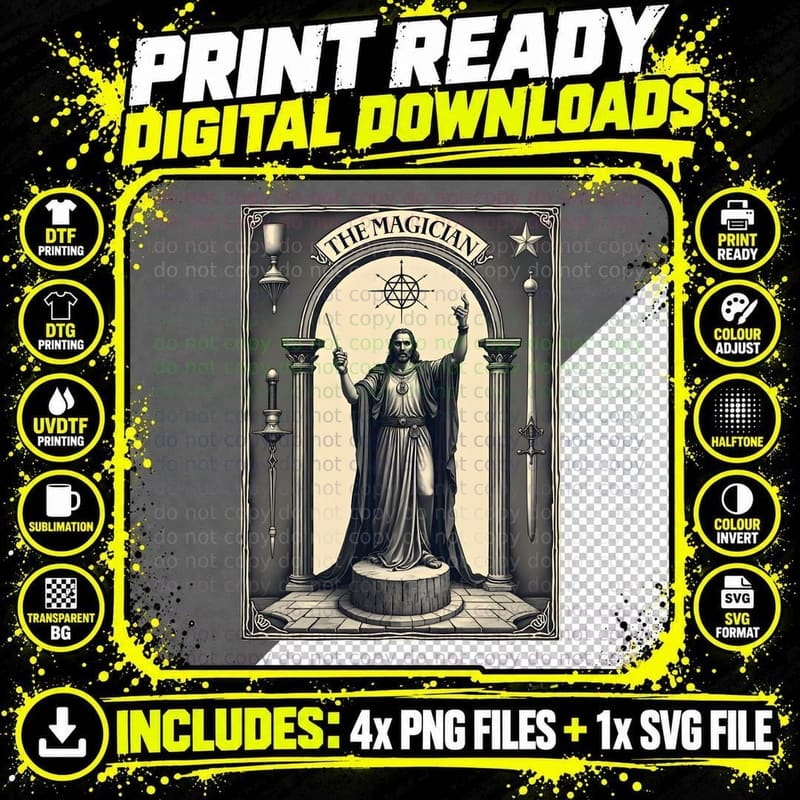Manifestation Creative Power Vintage Etching Magician Png SVG Digital Bundle