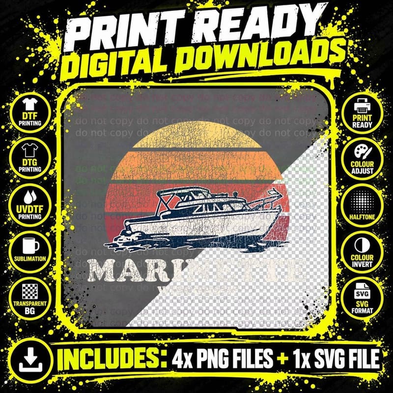 Marinette WI Vintage Boating 70s Retro Boat Design Png SVG Digital Bundle