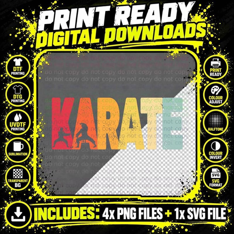 Martial Arts Karate Retro for Men Karate Shirts for Boys Png SVG Digital Bundle