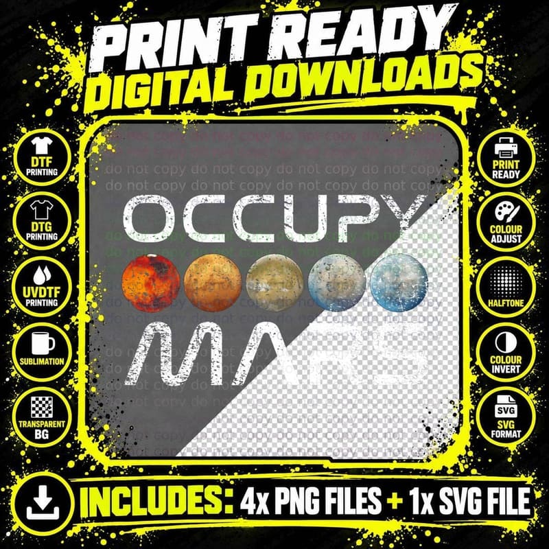 Men Women Kids Retro Vintage Occupy Mars Space Explorer Png SVG Digital Bundle