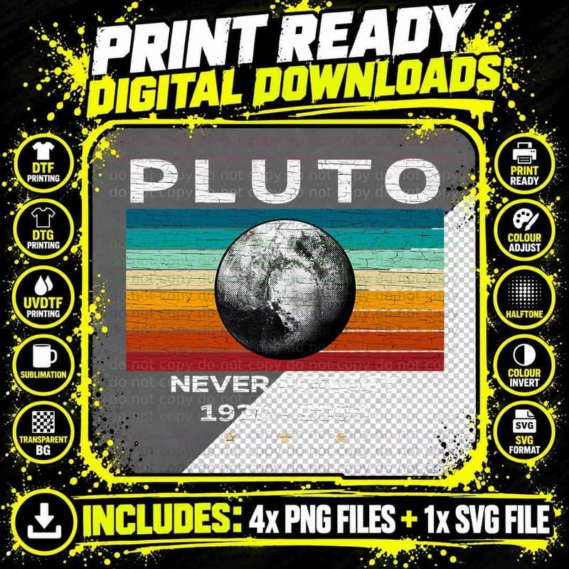 Never Forget Pluto, Retro Style Space, Science Png SVG Digital Bundle