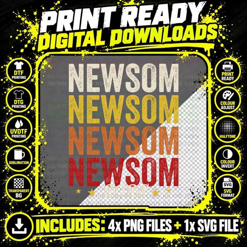 Newsom 2028 for President Retro Distressed Gavin Newsom Png SVG Digital Bundle