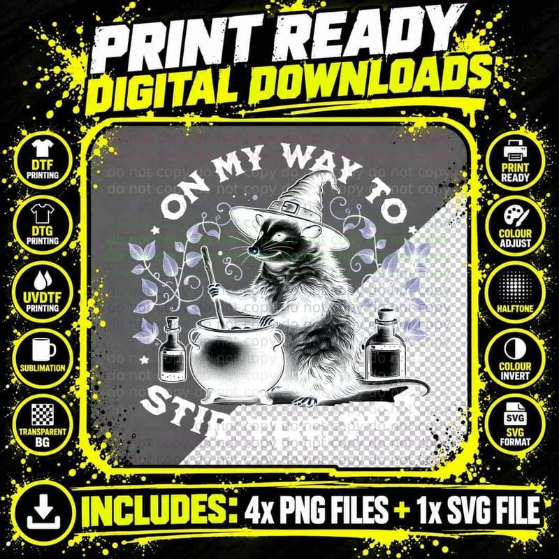 On My Way to Stir the Pot Opossum, Retro Vintage Png SVG Digital Bundle