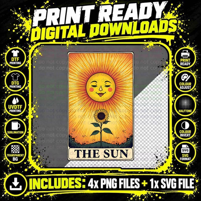 Optimistic Sun Tarot Card Graphic Tee Png SVG Digital Bundle