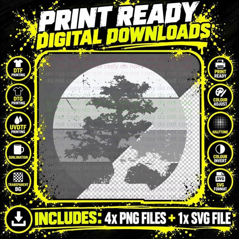 Pacific Ocean Beach Bonsai Tree Sun Retro Vintage T-Shirt Png SVG Digital Bundle