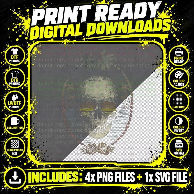 Palm Skull Vintage Retro Summer Beach Men Motocycle Png SVG Digital Bundle