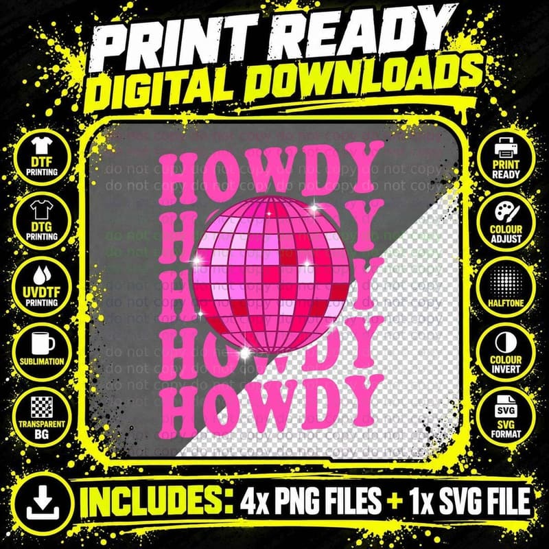 Pink Retro Disco Western Country Southern Cowgirl Howdy Png SVG Digital Bundle