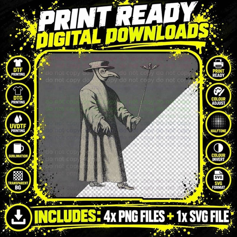 Plague Doctor Mask Medieval Steampunk Vintage Physician Png SVG Digital Bundle