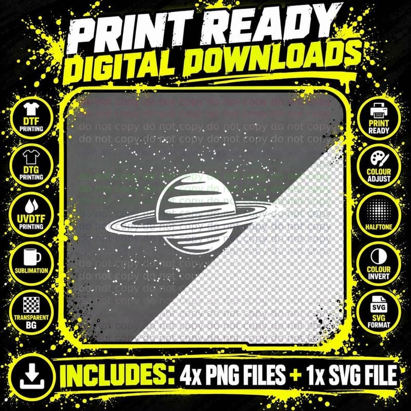 Planet Saturn Rings Vintage Outer Space Solar System Png SVG Digital Bundle