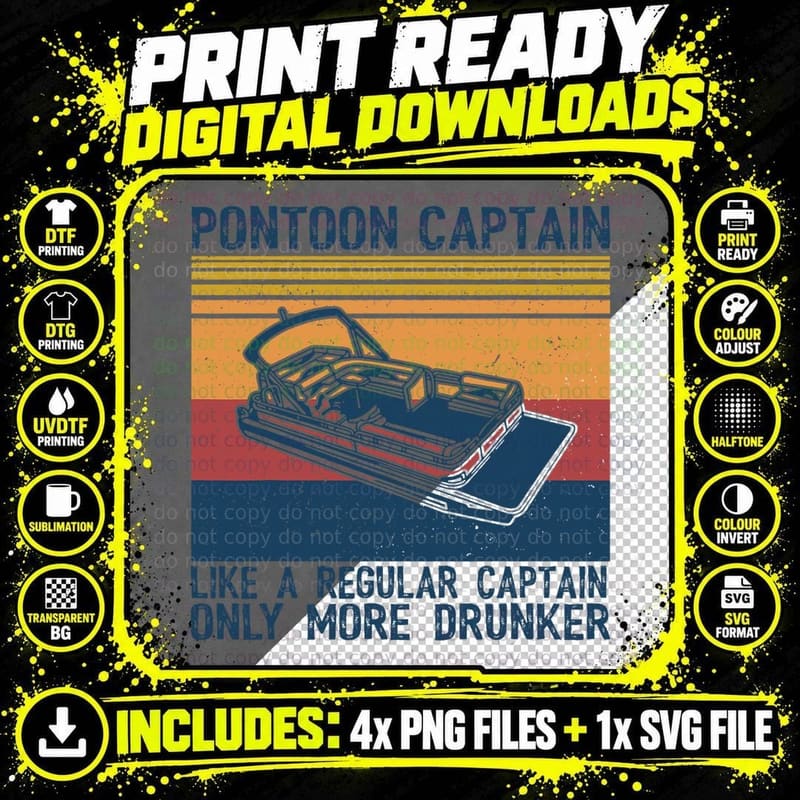 Pontoon Captain Like a Regular Captain Vintage Boat Png SVG Digital Bundle