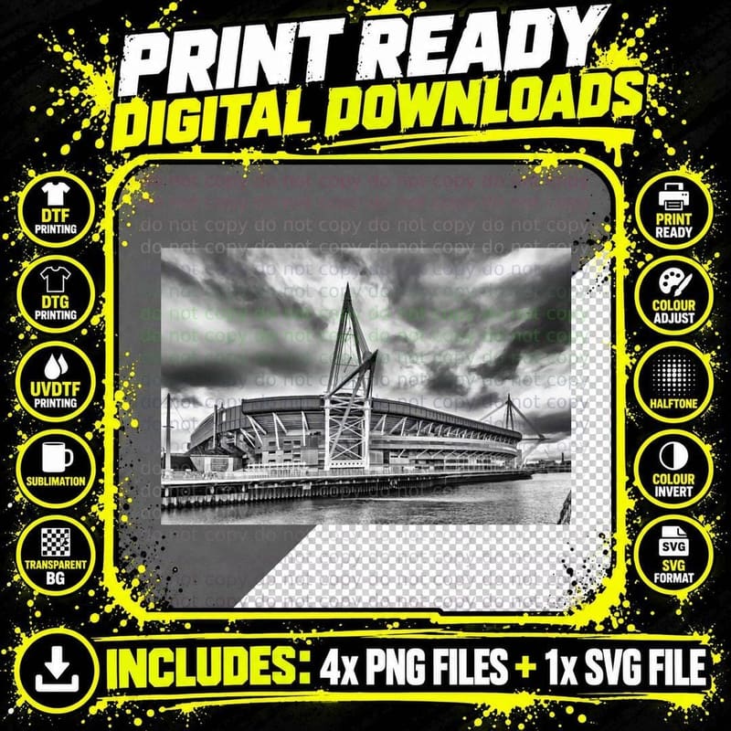 Principality Stadium North View Monochrome Classic Png SVG Digital Bundle