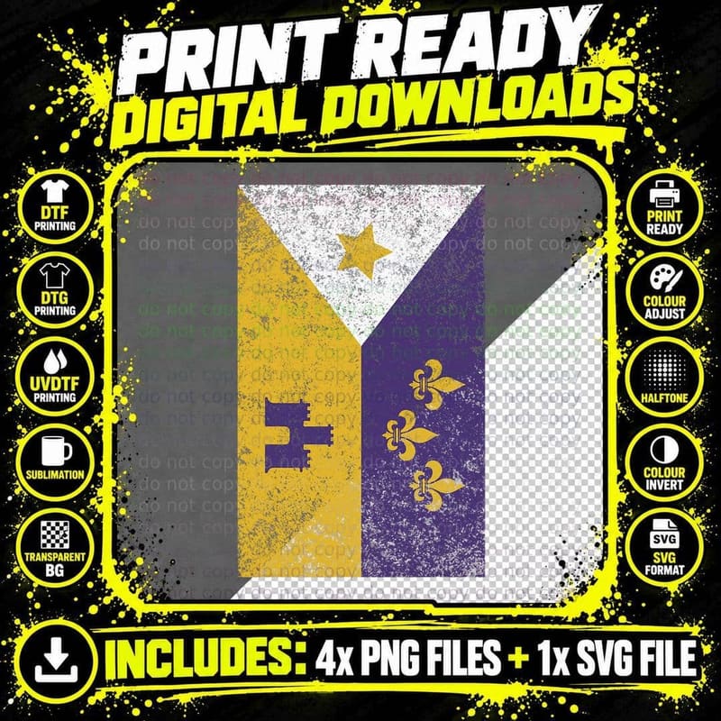Purple & Gold Acadian Flag Retro T-Shirt Png SVG Digital Bundle