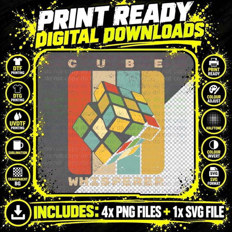 Puzzle Cube Whisperer Vintage Speed Cubing Youth Math Png SVG Digital Bundle